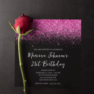 Invitation Parties scintillant rose brillant noir 21e anniver