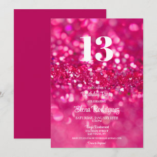 Invitation Parties scintillant rose chaud Glam 13e anniversai
