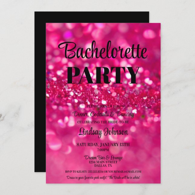 Invitation Parties scintillant rose chaud Glam Bachelorette P (Devant / Derrière)