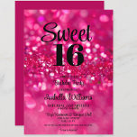 Invitation Parties scintillant rose chaud glam Sweet 16 Invit<br><div class="desc">Célébrez la fille d'anniversaire avec cette invitation moderne et glam Sweet 16 Anniversaire! Parties scintillant rose chaud devant avec arrière - plan rose solide sur le dos.</div>
