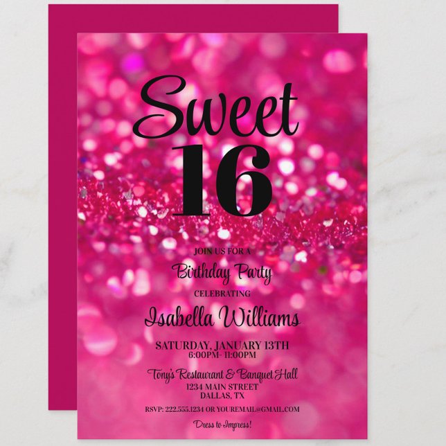 Invitation Parties scintillant rose chaud glam Sweet 16 Invit (Hot Pink Glitter Sweet 16 Birthday Party Invitation, Sweet Sixteen, 16th birthday)