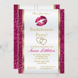 Invitation Parties scintillant rose chaud lèvres Bachelorette