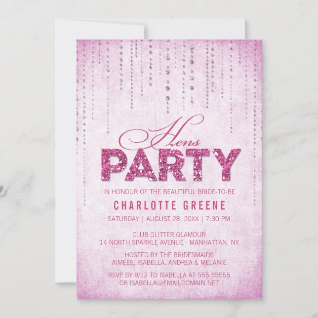 Invitation Parties scintillant rose chaud Look Hens Party (Devant)