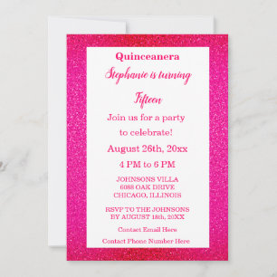 Invitation Parties scintillant rose chaud Quinceanera 15e ann