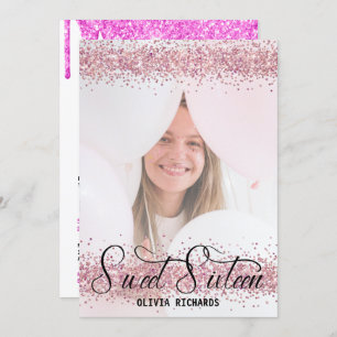 Invitation Parties scintillant rose chaud SWEET SIXTEEN