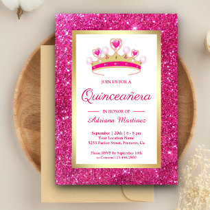 Invitation Parties scintillant rose chaud Tiara Princess Quin