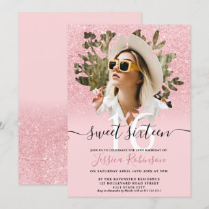 Invitation Parties scintillant rose chic ombre photo floral S