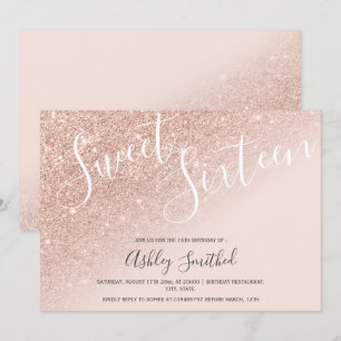 Invitation Parties scintillant rose chic ombre sweet sixteen 