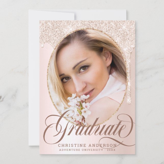 Invitation Parties scintillant rose chic Photo Virtual Gradua (Devant)