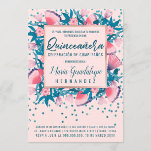 Invitation Parties scintillant rose Confetti Floral Español Q