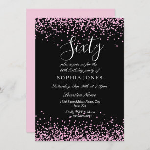Invitation Parties scintillant rose Confetti Noir 60e anniver