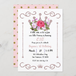 Invitation Parties scintillant rose Couronne Floral UN 1er an