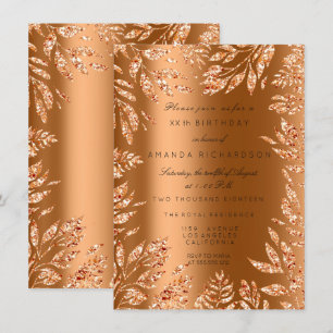 Invitation Parties scintillant Rose cuivre or Feuilles Floral