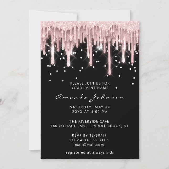 Invitation Parties scintillant Rose de 16e goutte douce nupti (Devant)
