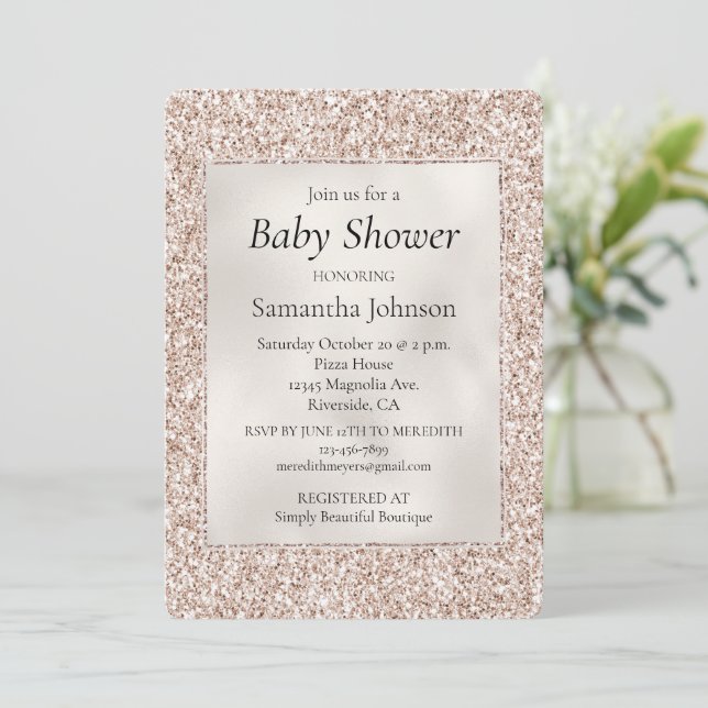 Invitation Parties scintillant Rose de Baby shower de perle d (Debout devant)