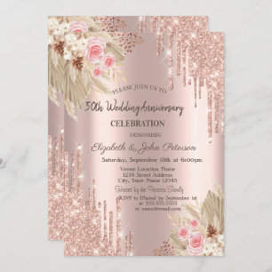 Invitation Parties scintillant, Rose de fleurs Mariage or Ann