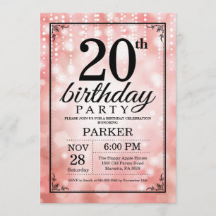 Invitation Parties scintillant rose de l'invitation du 20e an