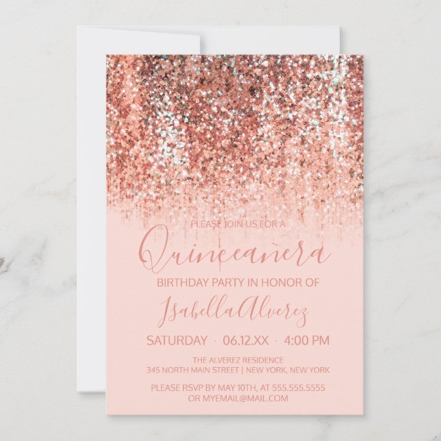 Invitation Parties scintillant rose de sirène en or blush Omb (Devant)