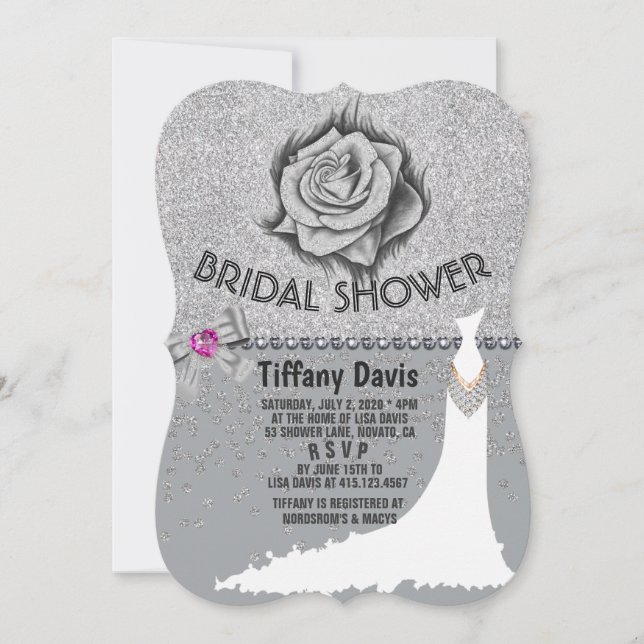 Invitation Parties scintillant, Rose, Diamants & Bow Fête des (Devant)