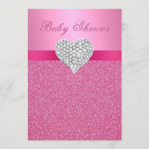 Invitation Parties scintillant rose Diamond Heart Baby shower