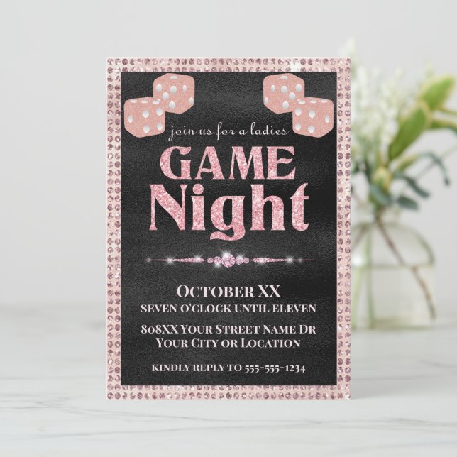 Invitation Parties scintillant rose Dice Dice Dames Game Nigh (Debout devant)