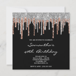 Invitation Parties scintillant Rose d'or argent Lecteurs noir