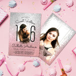 Invitation Parties scintillant Rose d'or en argent Ombre Halo<br><div class="desc">Cette jolie invitation à la fête d'anniversaire en sweet sixteen girly est parfaite pour la journée spéciale de votre fille. Il présente faux imprimé brillant argent et rose or rose parties scintillant photo sombre dégradé halo. Il comprend deux photos pour customiser avec vos propres photos de votre fille douce. La...</div>