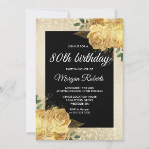 Invitation Parties scintillant Rose d'or Floral 80e fête d'an