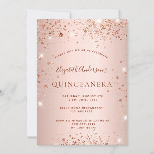 Invitation Parties scintillant rose d'or Quinceanera glam éti