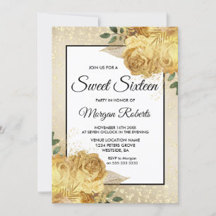 Invitation Parties scintillant Rose dorée Floral Sweet 16 Inv