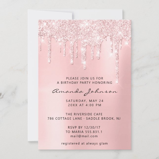 Invitation Parties scintillant rose effet Baby shower goutte  (Devant)