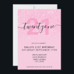 Invitation Parties scintillant rose élégant moderne 21e anniv<br><div class="desc">Invitation moderne féminine rose féminin 21e anniversaire. Conception minimaliste de 21e anniversaire d'invitation modèle avec élégante calligraphie écriture manuscrite et design de parties scintillant rose.</div>