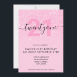 Invitation Parties scintillant rose élégant moderne 21e anniv<br><div class="desc">Invitation moderne féminine rose féminin 21e anniversaire. Conception minimaliste de 21e anniversaire d'invitation modèle avec élégante calligraphie écriture manuscrite et design de parties scintillant rose.</div>