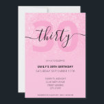Invitation Parties scintillant rose élégant moderne 30e anniv<br><div class="desc">Parties scintillant rose moderne 30e anniversaire Invitation. Conception minimaliste de modèle d'invitation de 30e anniversaire avec élégante calligraphie écriture manuscrite.</div>