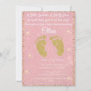 Invitation Parties scintillant rose Empreinte bébé fille douc