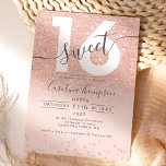 Invitation parties scintillant rose en or confetti blush Swee<br><div class="desc">Une parties scintillant d'or rose moderne, chic et élégant à l'ombre douce invitation à la fête de 16 ans avec une typographie moderne 16 avec feuille d'or rose et parties scintillant pétillante sur un arrière - plan rose pastel modifiable. Ajoutez votre photo à l'arrière ou laissez un arrière - plan...</div>