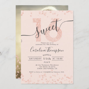 Invitation parties scintillant Rose en or confetti blush Swee