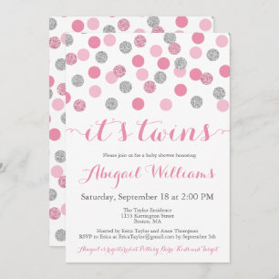 Invitation Parties scintillant rose et argent Jumeaux Baby sh