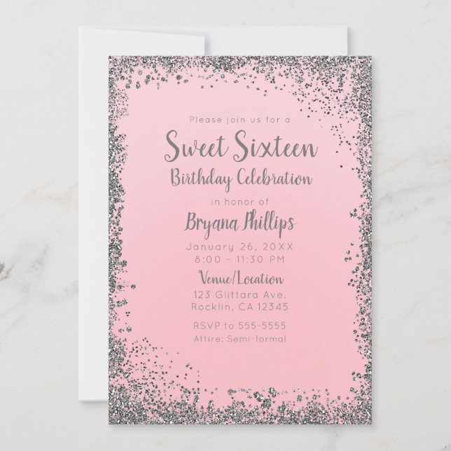 Invitation Parties scintillant rose et argent pâle Glam Sweet (Devant)