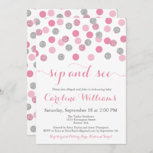 Invitation Parties scintillant rose et argent Sip et voir les