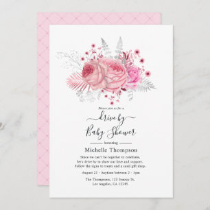 Invitation Parties scintillant rose et argenté Floral Drive P