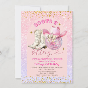Invitation Parties scintillant rose et bottes en or et bling 