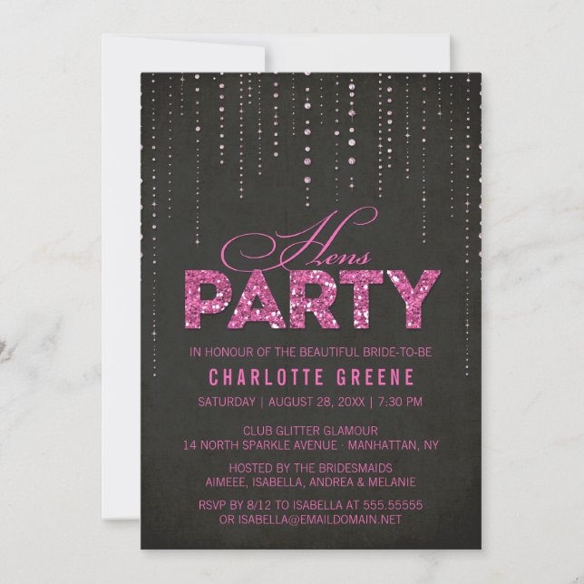 Invitation Parties scintillant rose et noir chaud Look Hens P (Devant)