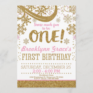 Invitation Parties scintillant rose et or 1er anniversaire Hi