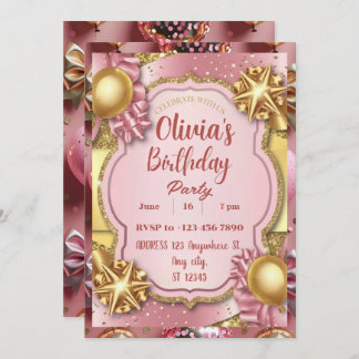 Invitation Parties scintillant rose et or Anniversaire Invita