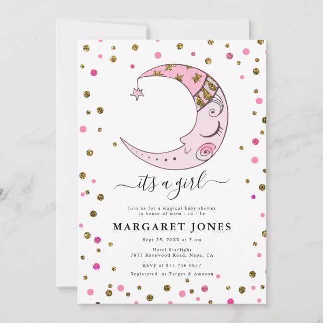 Invitation Parties scintillant rose et or Baby shower de la l (Devant)