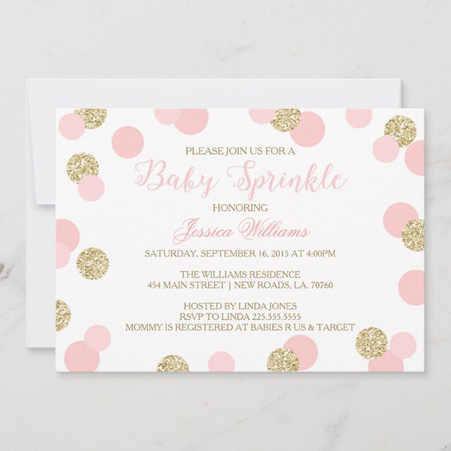 Invitation Parties scintillant rose et or Baby Sprinkle Invit (Devant)
