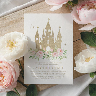 Invitation Parties scintillant rose et or Château Princess An