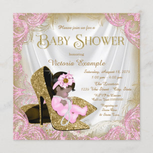 Invitation Parties scintillant rose et or Chaussure Baby show