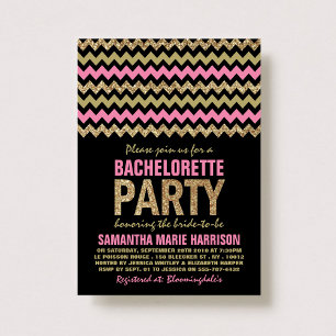 Invitation Parties scintillant rose et or Chevron Bachelorett